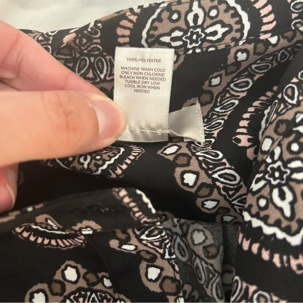 LOFT Dress Mini Long Sleeve Black Brown Paisley Shift Drop Waist XS - Picture 6 of 6